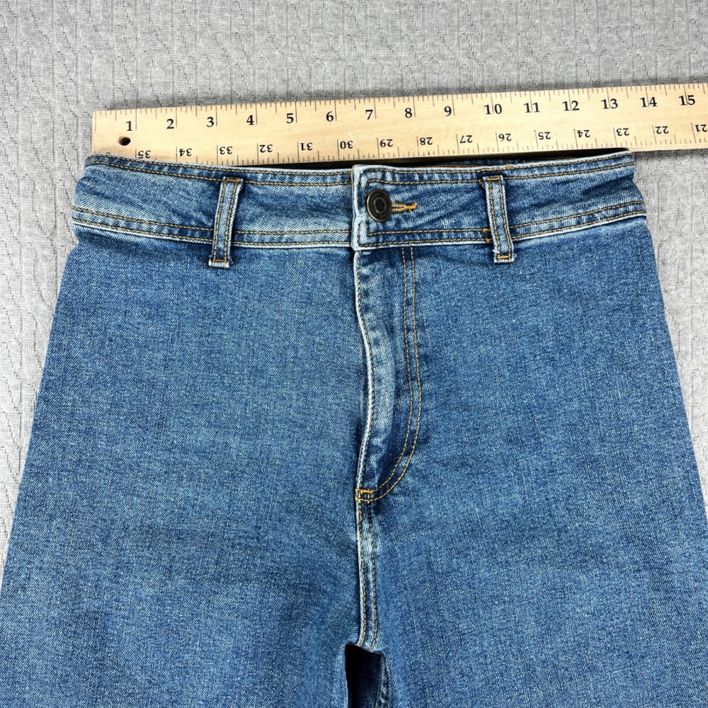Zara Y2K 90s Baggy Wide Leg Jeans Women 6/26X28 Blue Wash High Rise Raw Hem - Picture 4 of 9